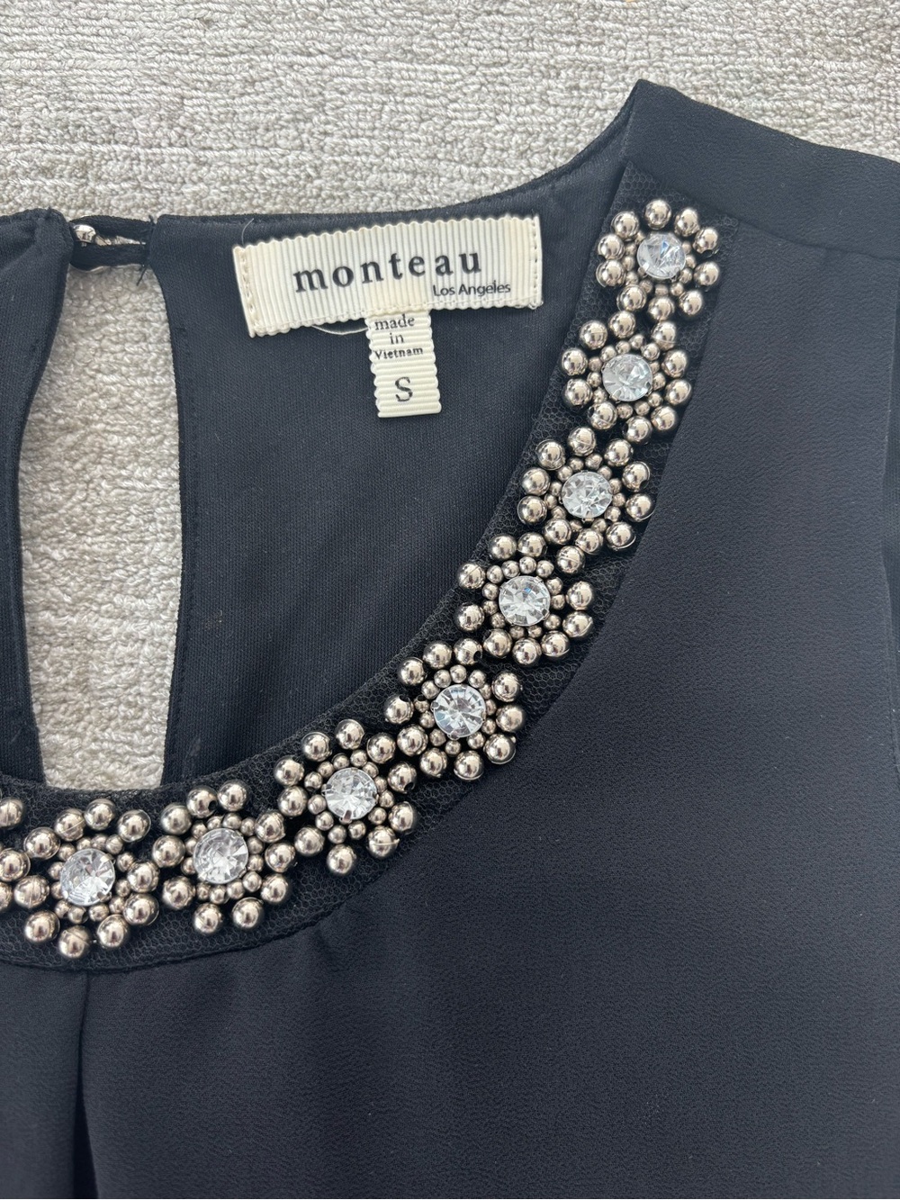 Monteau Black Sleeveless Top  with Silver Crystal Collar